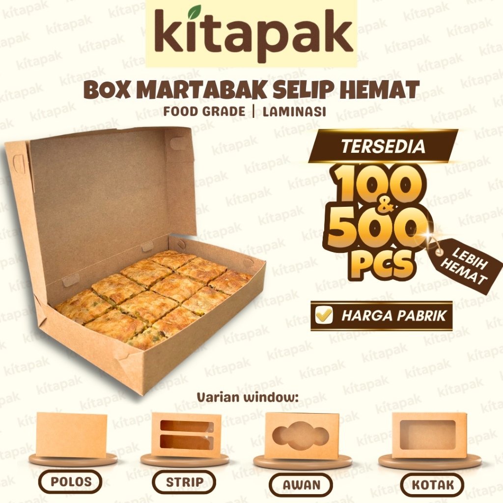 (100 / 500 PCS) MARTABAK BOX SELIP HEMAT | DUS KOTAK KEMASAN MARTABAK MINI BROWNIES DONAT SNACK JAJA