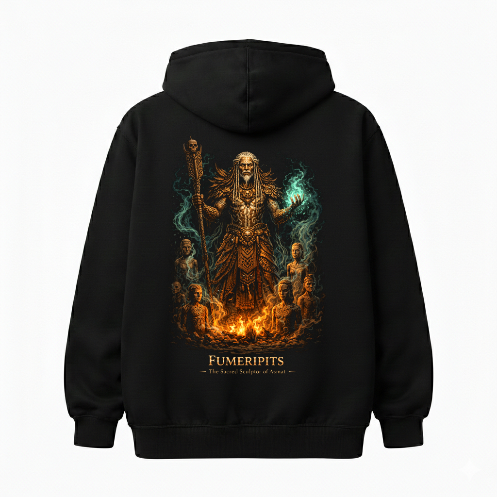 Fumeripits Sacred Sculptor Asmat Hoodie Kaos Singlet Distro Motif Mitologi Nusantara Pria Wanita Cot