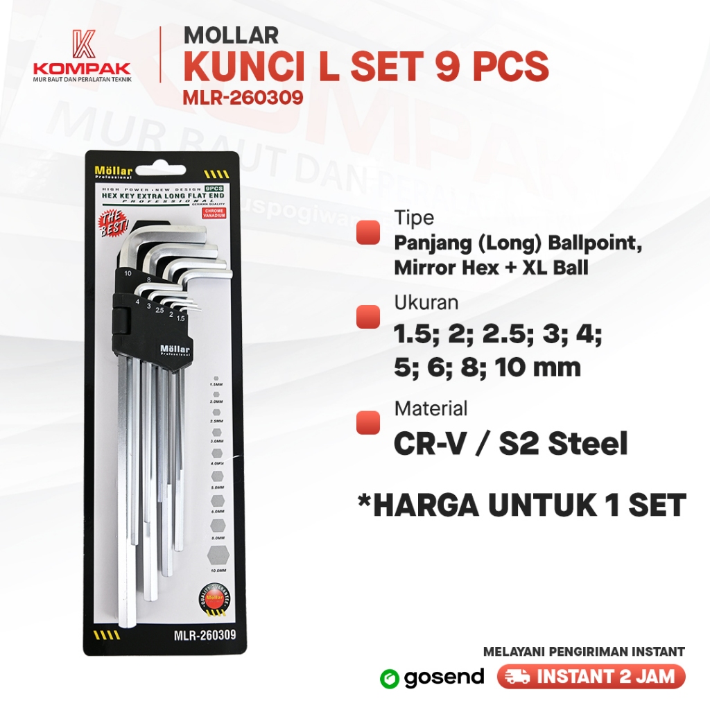 Kunci L set panjang ballpoint / Bintang / Hex Mollar