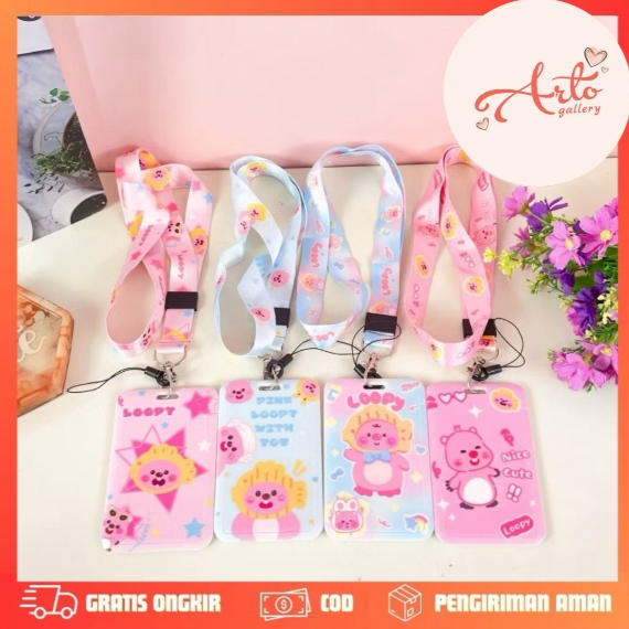 Lanyard Loopy Cute Pink Strap | Tali ID Card case name tag / Gantungan Kartu Karakter Loopy Lucu mur