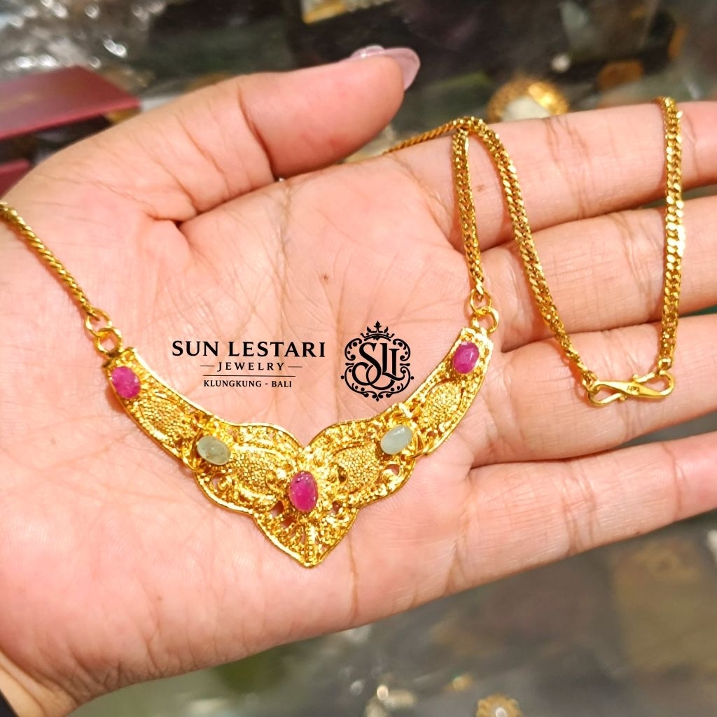 kalung jodha permata asli Ruby & Jamrud lapis emas cantik dan awet