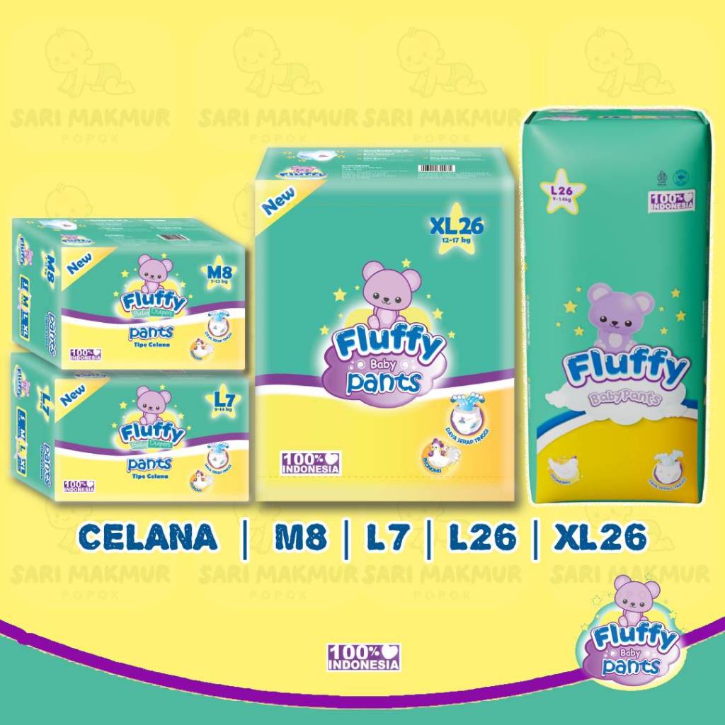 [1 BALL] Fluffy Pampers Murah Promo Pants Celana Ukuran M8 L7 L26 XL26 100% Indonesia