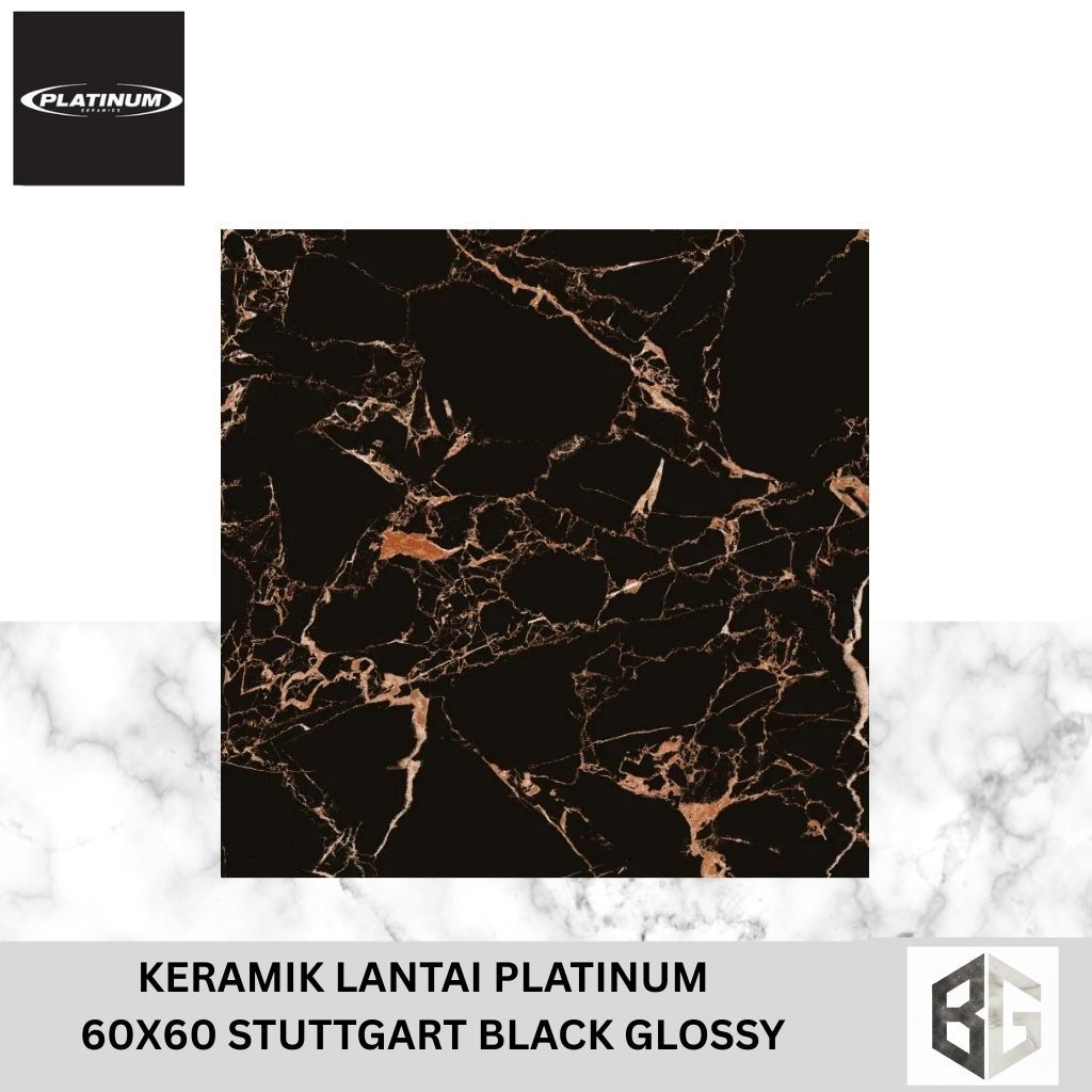 KERAMIK LANTAI PLATINUM Stuttgart Black Glossy 60x60