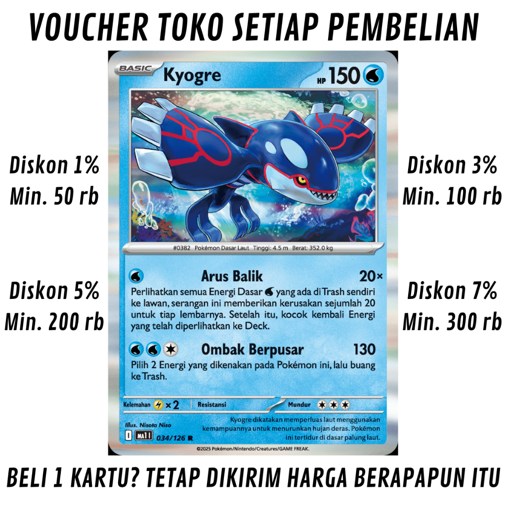 [153] Kartu Pokemon TCG Bahasa Indonesia KONDISI NM (NEAR MINT) Kyogre Booster Pack "Evolusi Mega" 0