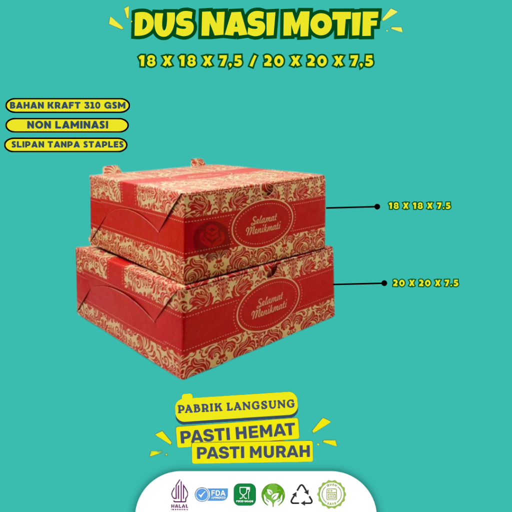 (50 Pcs) Dus Nasi Kotak 18x18 & 20x20 / Box Nasi Kotak 20x20 & 18x18 / Dus Box Nasi Katering Motif B