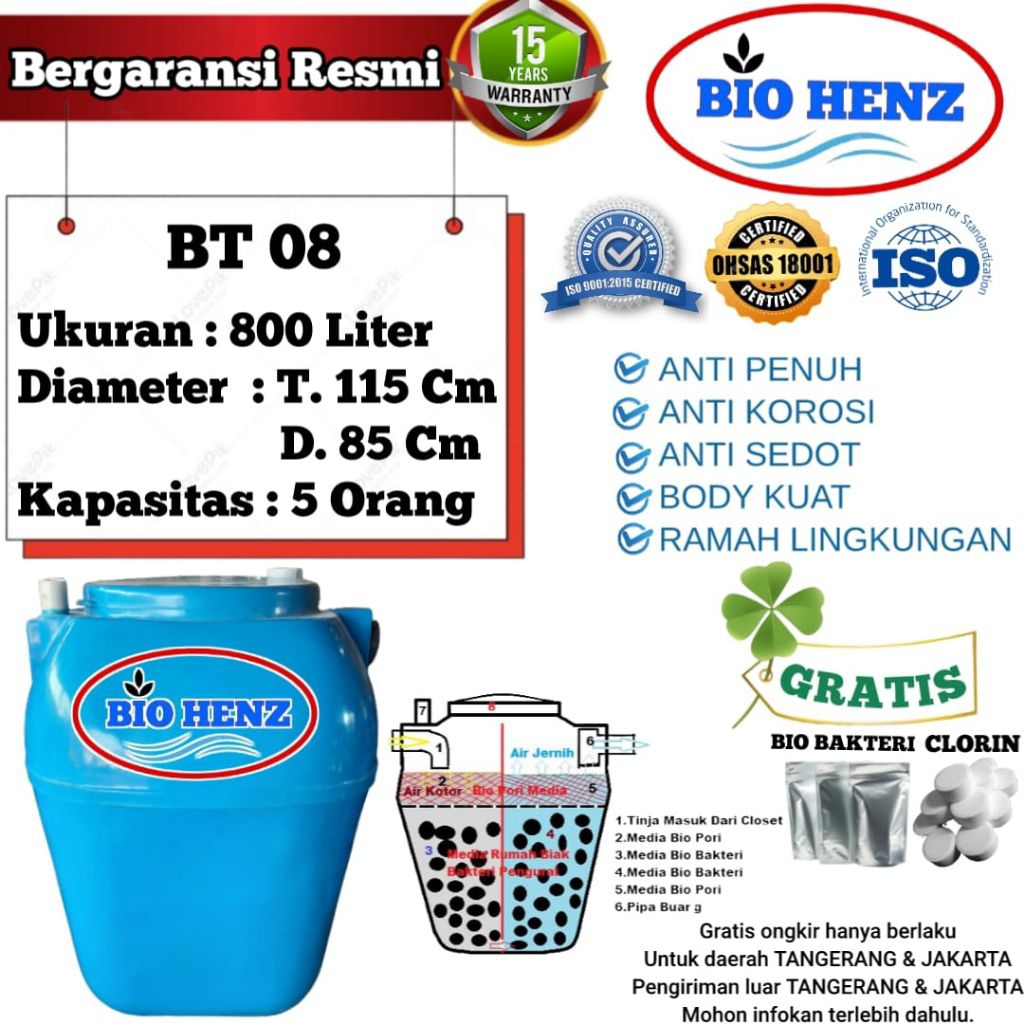SEPTICTANK 800L BIOHENZ/ BIOTECH /BIOFILL/BIOTANK Ramah Lingkungan