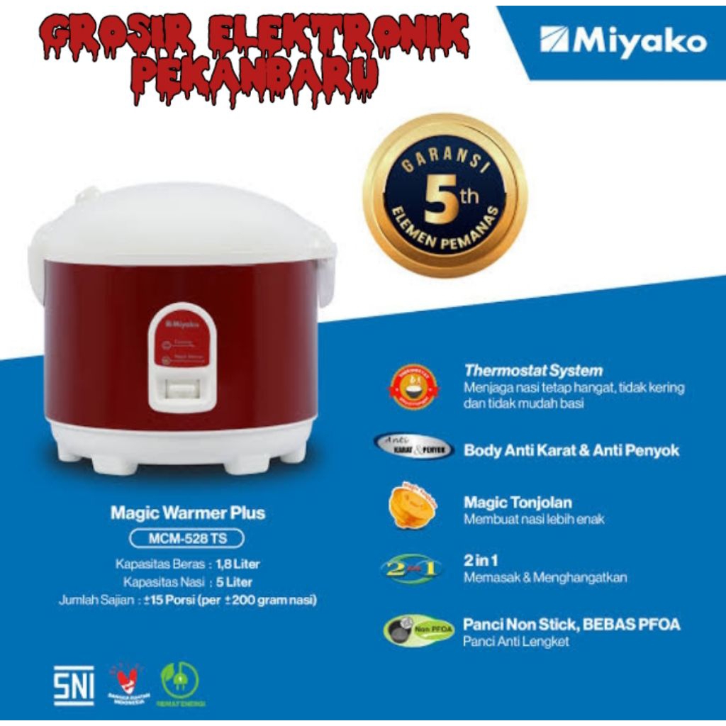 RICE COOKER MIYAKO MCM-528TS 1,8 LITER GARANSI RESMI 5 TAHUN