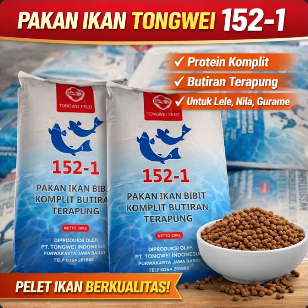 Pakan Ikan Tongwei 500gr – Pelet bibit  Ikan Lele Nila Gurame Protein Tinggi Cepat Besar