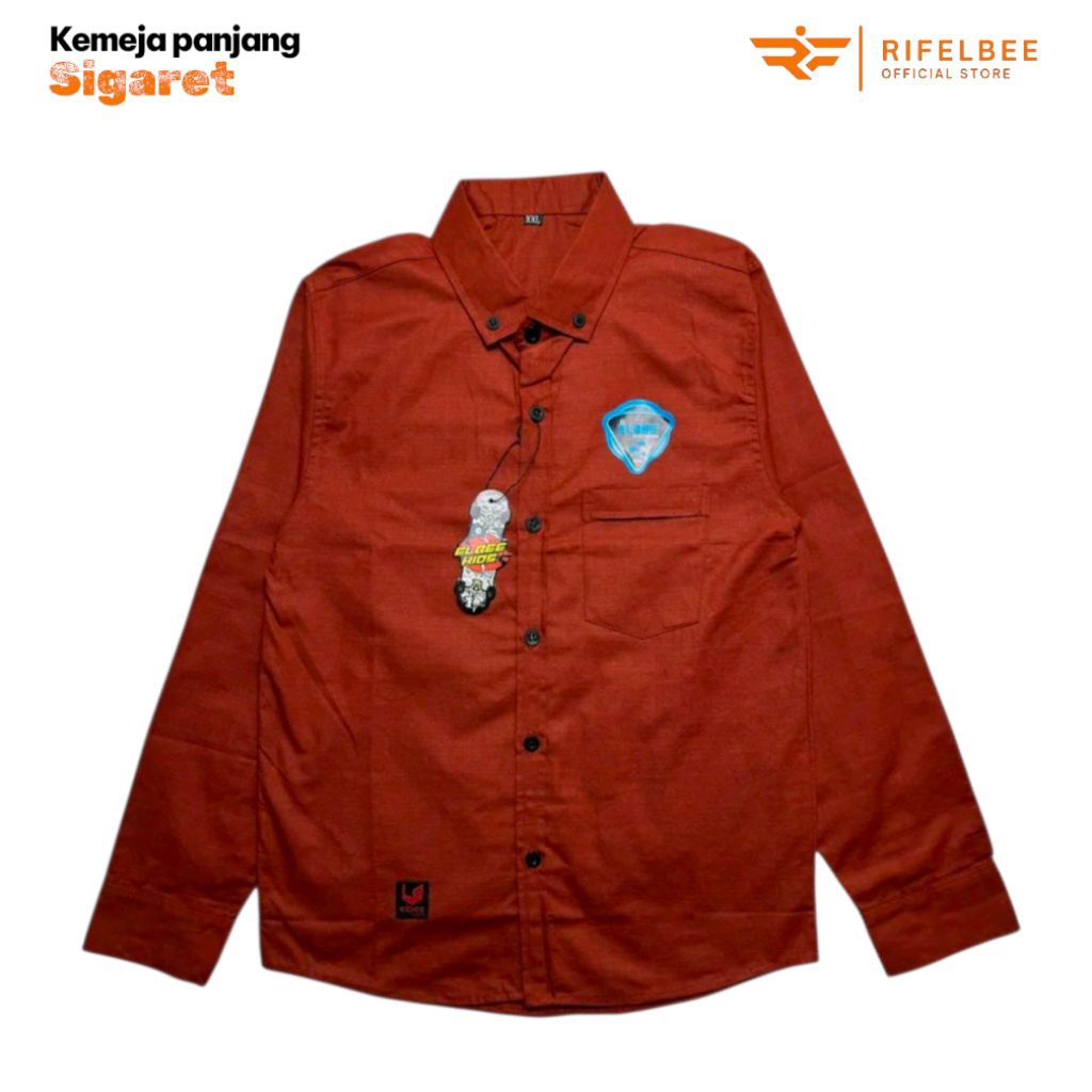 Couple Kemeja Polos Lengan Panjang Ayah Dan Anak Laki Laki Usia 12 Tahun Bahan Katun Warna TERACOTA