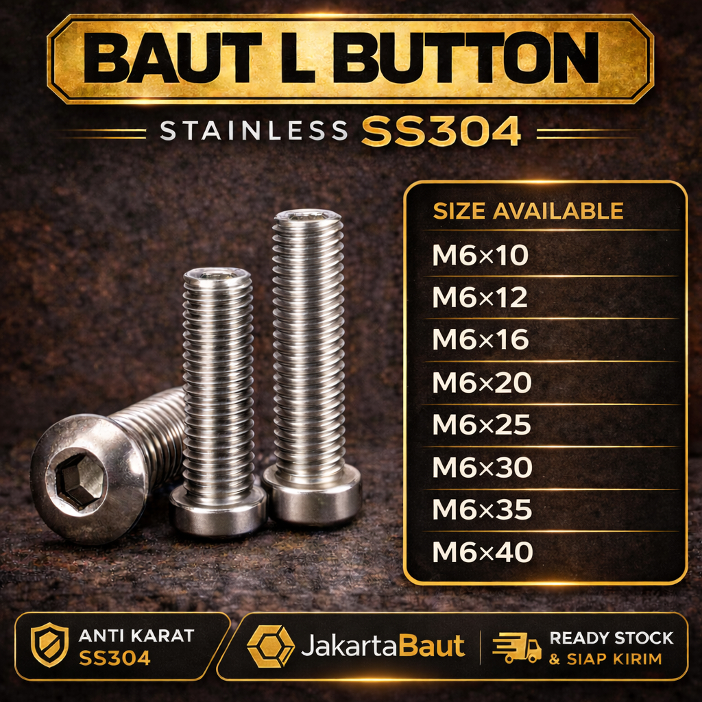 Button L M6X35 / Baut L Button 6X35 / M6 X 35 / 6 X 35 - Socket Button Screw Stainless SS304