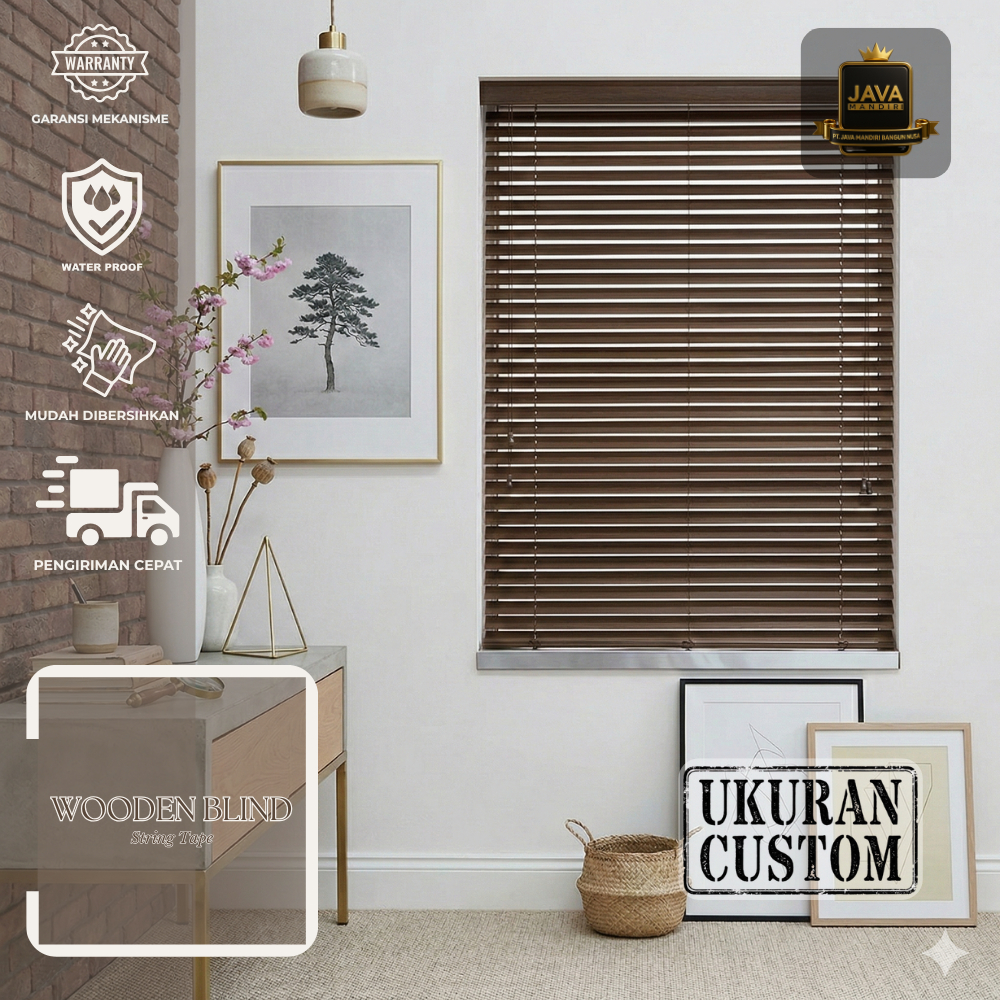 Wooden Blind Gorden Kayu Asli Wood Blinds Tirai Jendela Minimalis Krey Kayu Mewah Custom Ukuran