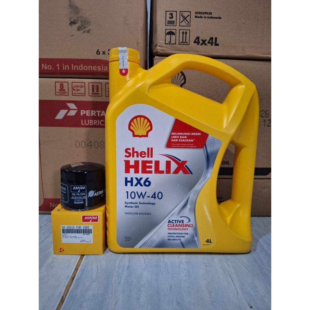 paket Oli SHELL HX6 10W-40 4 Liter dan filter oli mobil SUZUKI Karimun, spresso, ertiga, XL7, carry,