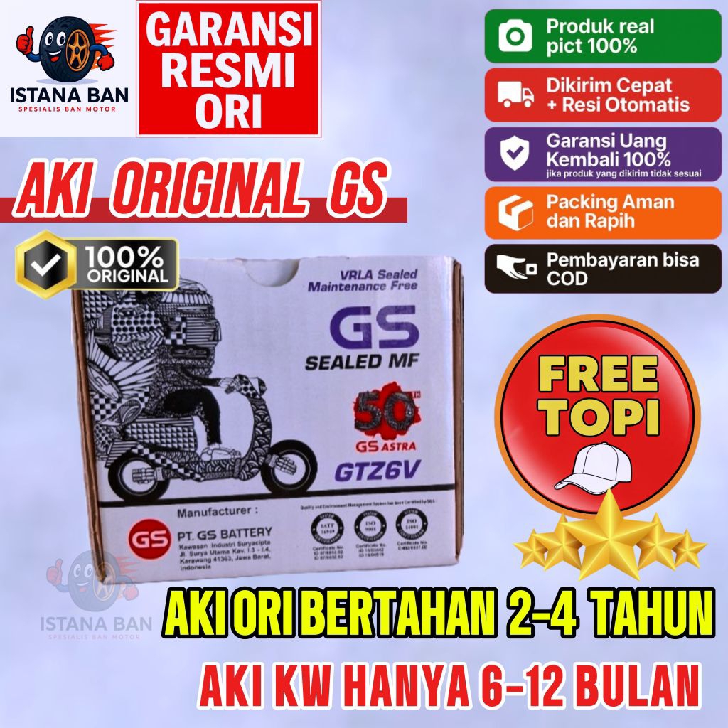 Aki Motor GS ORI ORIGINAL 100% GTZ6V Vario