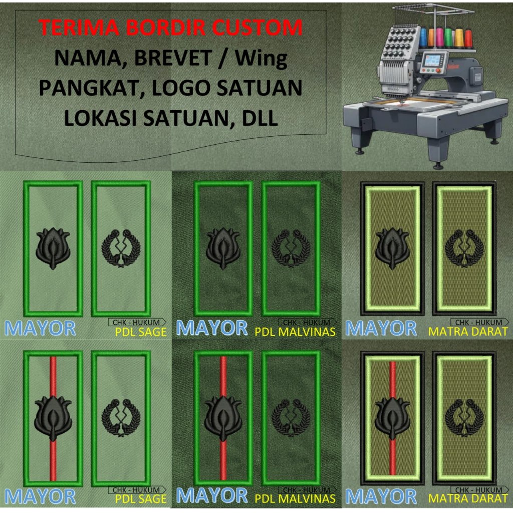 PATCH BORDIR brevet TNI TANDA PANGKAT PERWIRA PDH PDL TNI AD MALVINAS SAGE MATRA DARAT KOSTRAD EMBRO