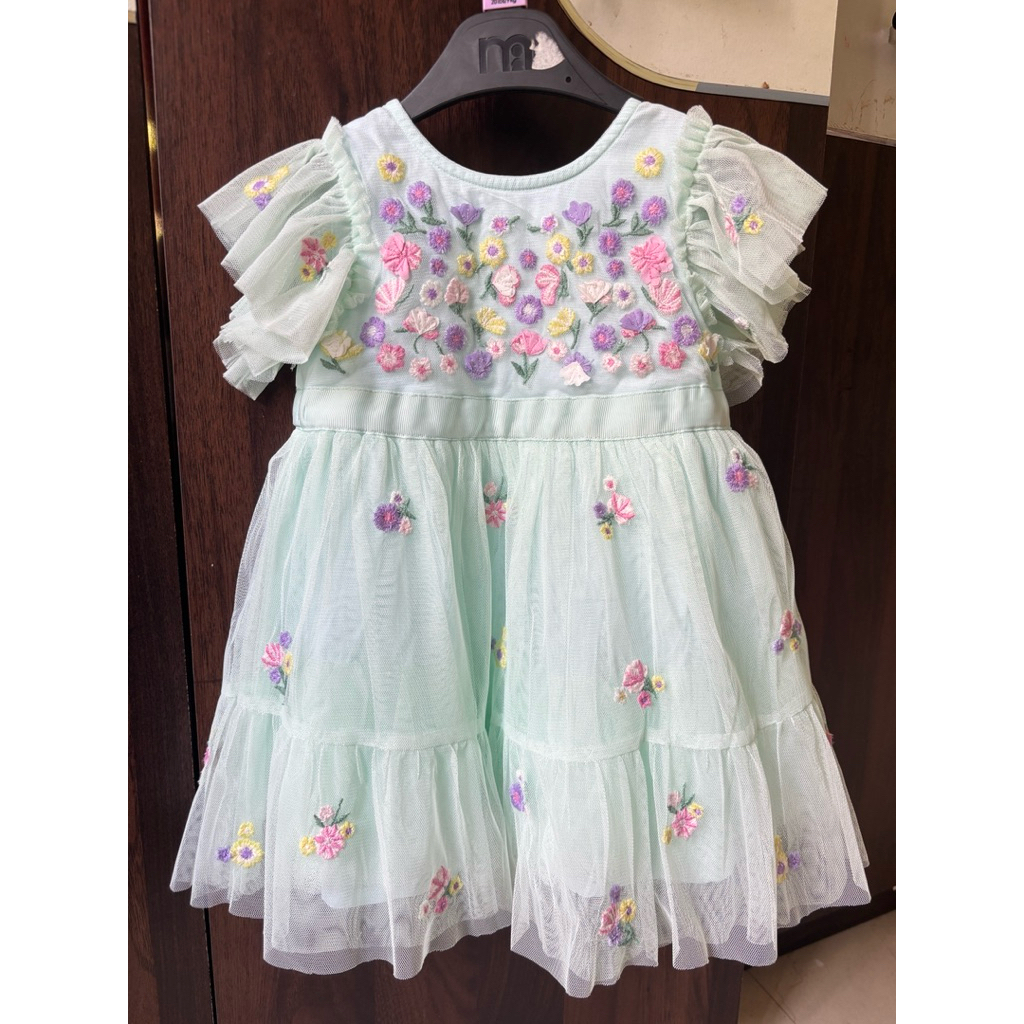 Preloved Mothercare Embroidered Mesh Dress - Dress Bayi Perempuan (Hijau)
