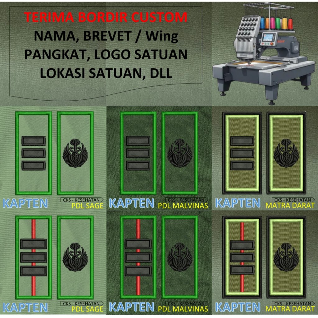 PATCH BORDIR brevet TNI TANDA PANGKAT PERWIRA PDH PDL TNI AD MALVINAS SAGE MATRA DARAT KOSTRAD EMBRO