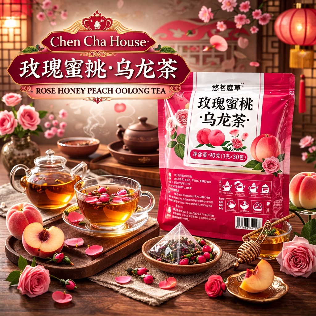 Rose Peach Oolong Tea – Teh Oolong Peach Mawar Premium Chinese Herbal Tea 30 Sachet | Teh Oolong Pea