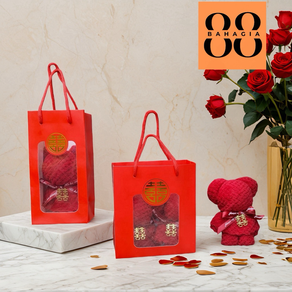 Kotak Paperbag Souvenir Beruang isi 2 Handuk dan isi 1 Handuk / Perlengkapan Sangjit