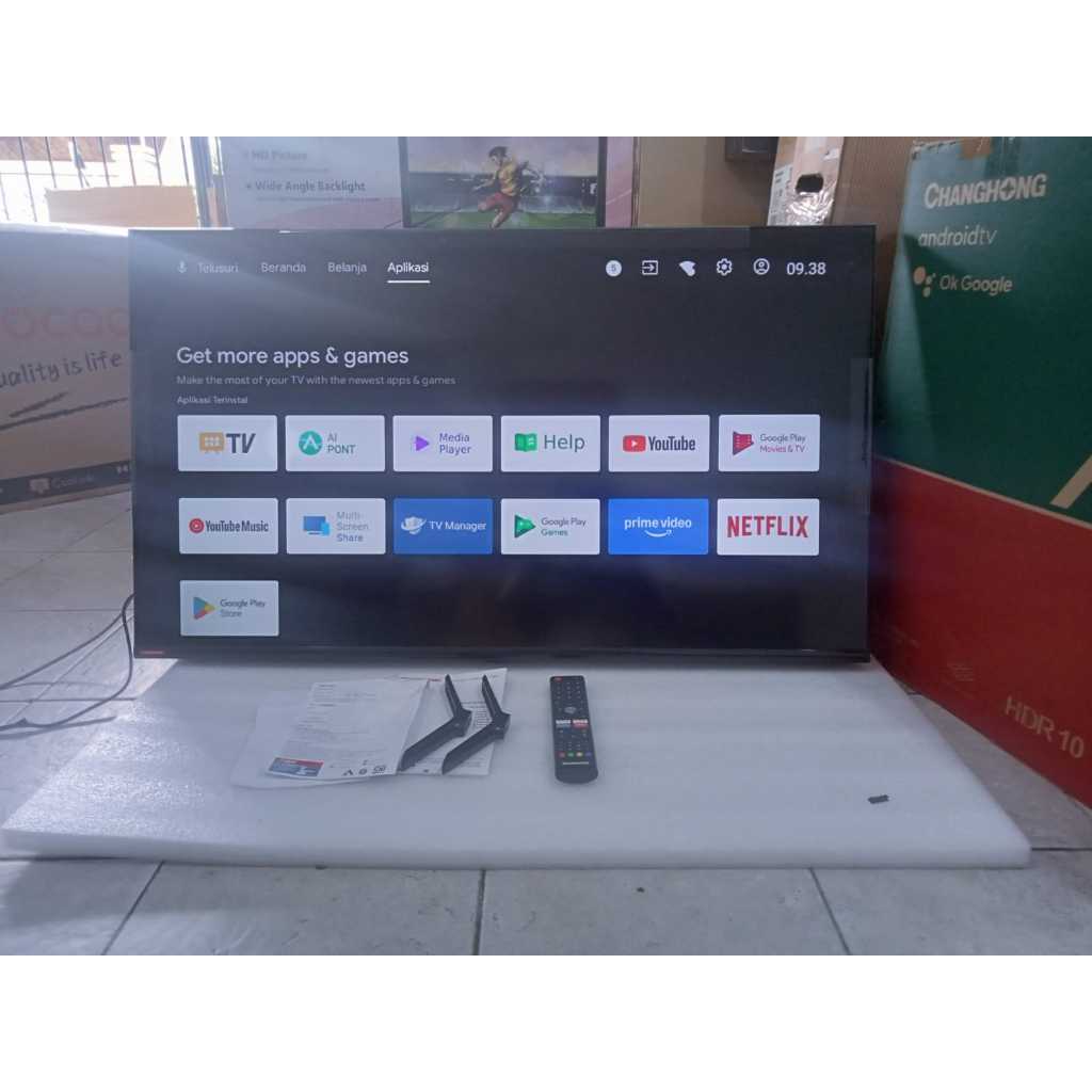 TV LED CHANGHONG 43IN FHD ANDROID TV YOUTUBE DIGITAL TV KONDISI BEKAS PEMAKAIAN 6650F