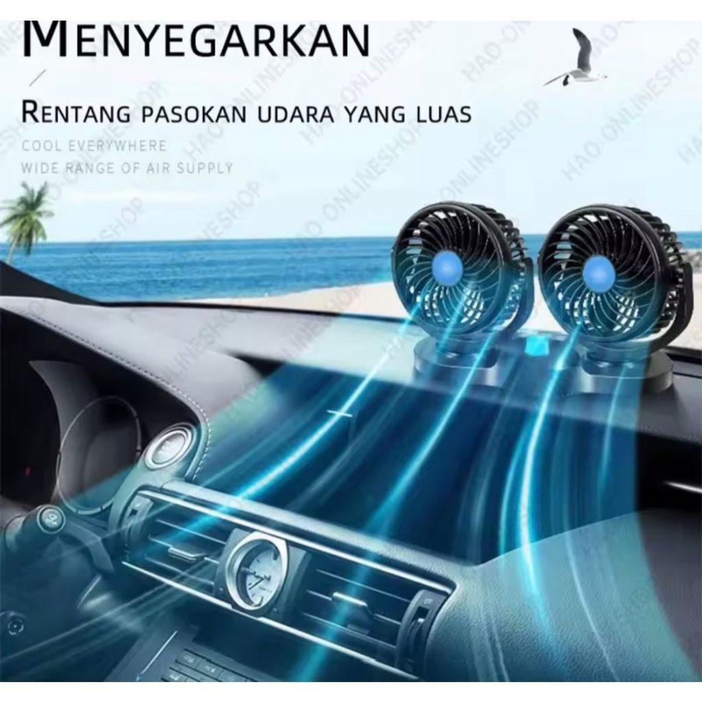 Kipas Angin Mobil Double Fan 12V/24V / Kipas Angin Mobil 12Volt / Kipas Mobil