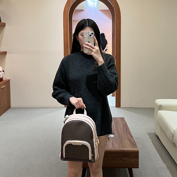 Tas MK JAYCEE MONOGRAM DARK BROWN PINK BACKPACK 100% ORIGINAL