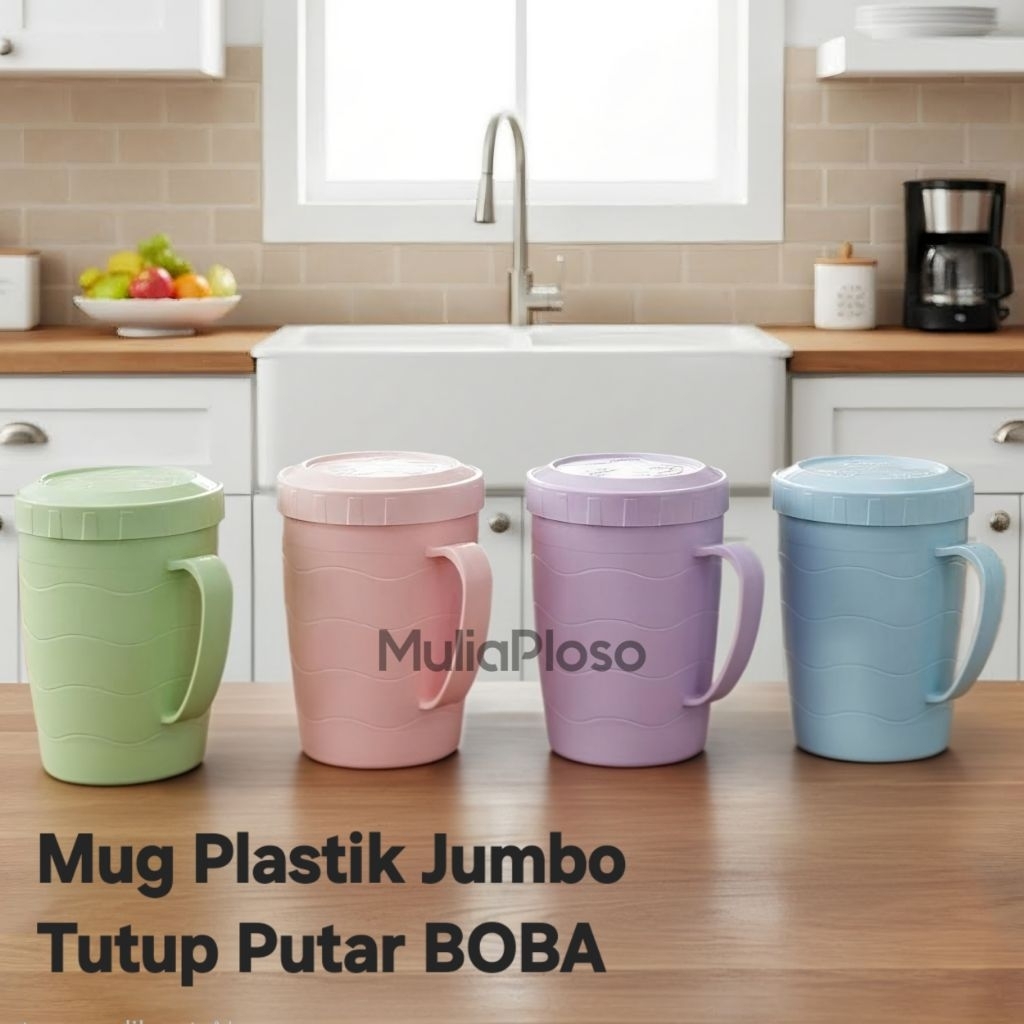Gelas Cangkir Mug jumbo tutup drat rapat POLIN / BOBA