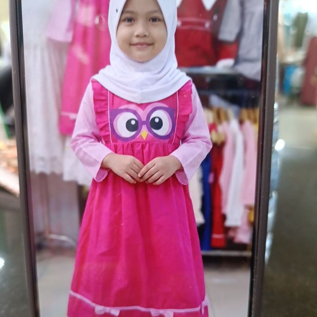 Baju Owl Gamis Anak Perempuan/Gamis Fashion Fushia Fanta Anak Perempuan Karakter Owl