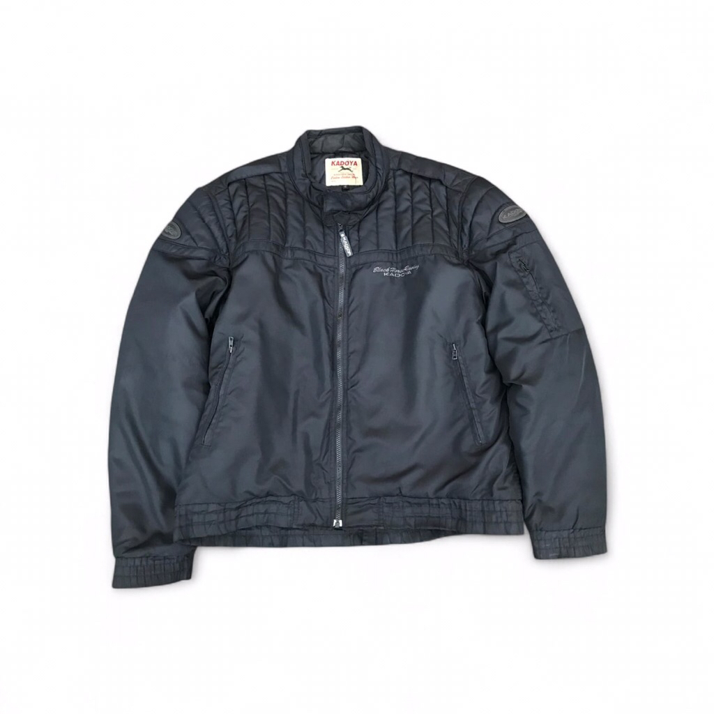 Vintage Kadoya Motorbike Japan moto racing Black Rider leather nylon jacket  Made in Japan  Size Xxl