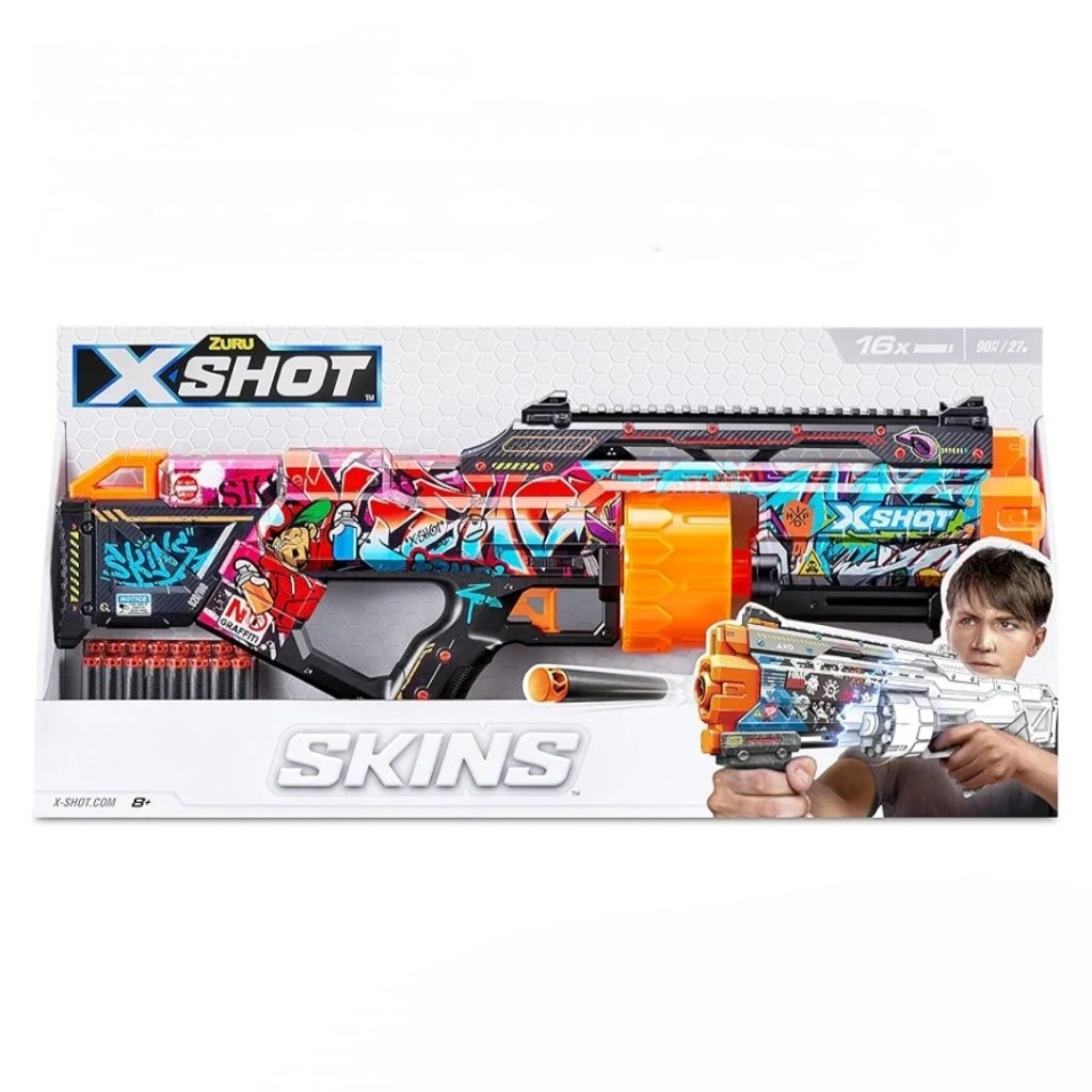 ZURU X SHOT EXCEL SKINS LAST STAND GRAFFITI MAINAN BLASTER ANAK MAINAN PISTOL ANAK PELURU GABUS MAIN