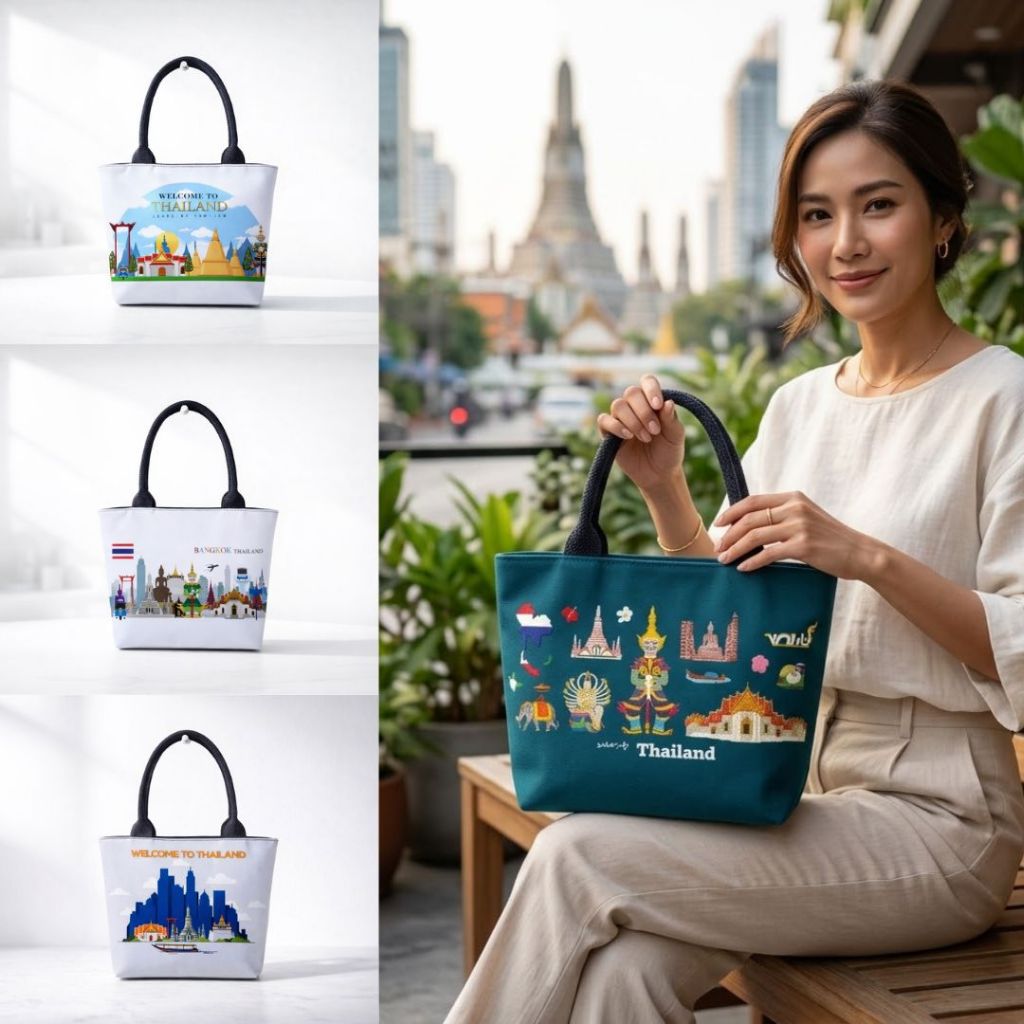 [MINI] Tas Thailand Tote Bag Oleh Oleh Thailand Bangkok | Tas Jinjing Kanvas Resleting Thailand