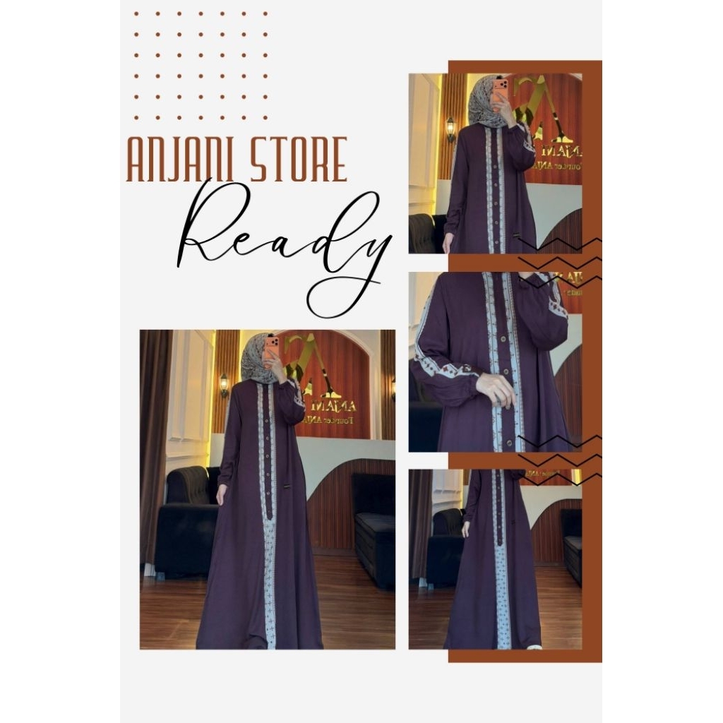 ANJANI STORE ORIGINAL TERBARU GAMIS TWILL UNIQLO SET HIJAB MAHOGANY