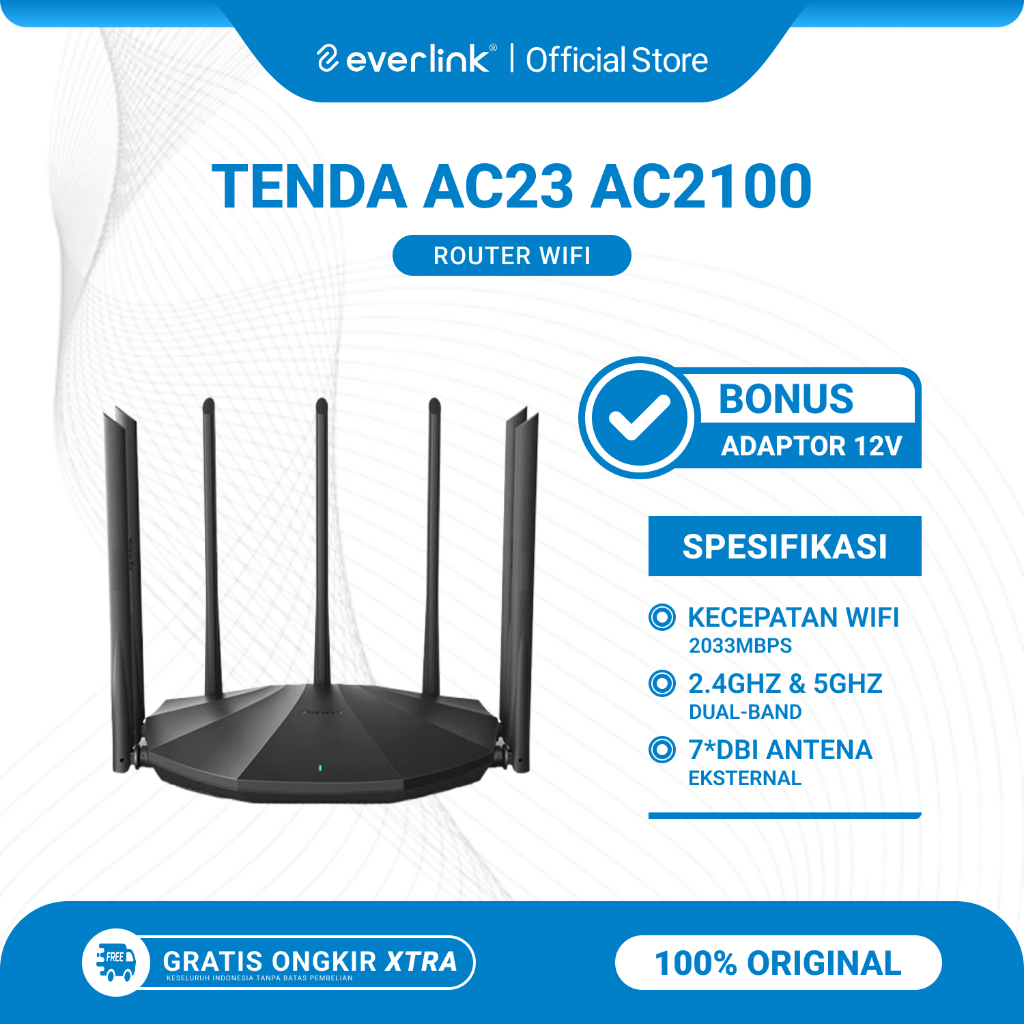 Tenda AC23 AC2100 Wireless Router WiFi Dual-Band 2.4GHz & 5GHz 7 Antena Bekas Original Bonus Adaptor