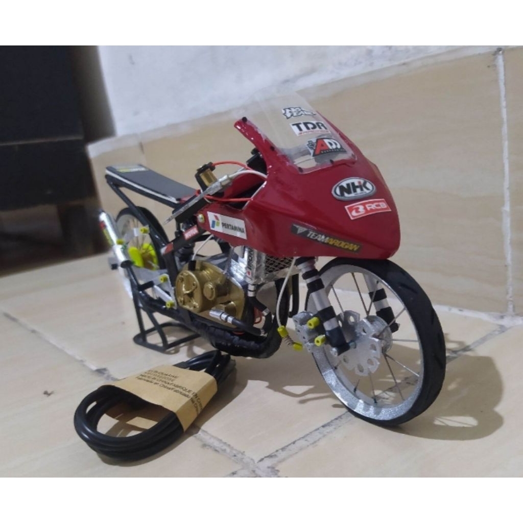 diecast mainan miniatur motor drag Kawasaki ninja rr old edition Thailand modif