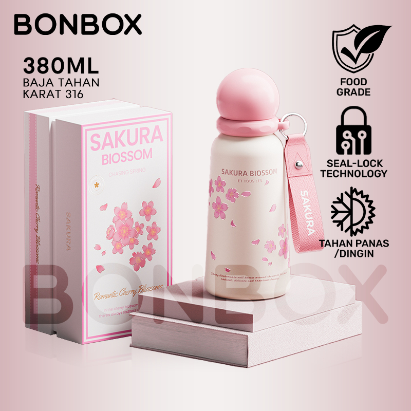 BONBOX Tumbler Botol Minum Sakura Blossom Series 380ml - Stainless Steel 316 Mini, Vacuum Insulated 