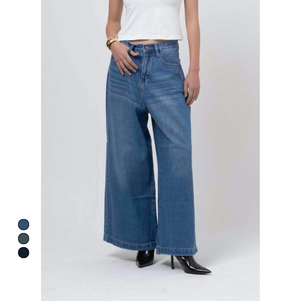 Amygo Store - Airy Wide Leg Jeans | Bawahan Wanita | Celana Jeans | Denim | Kulot Jeans | High Waist