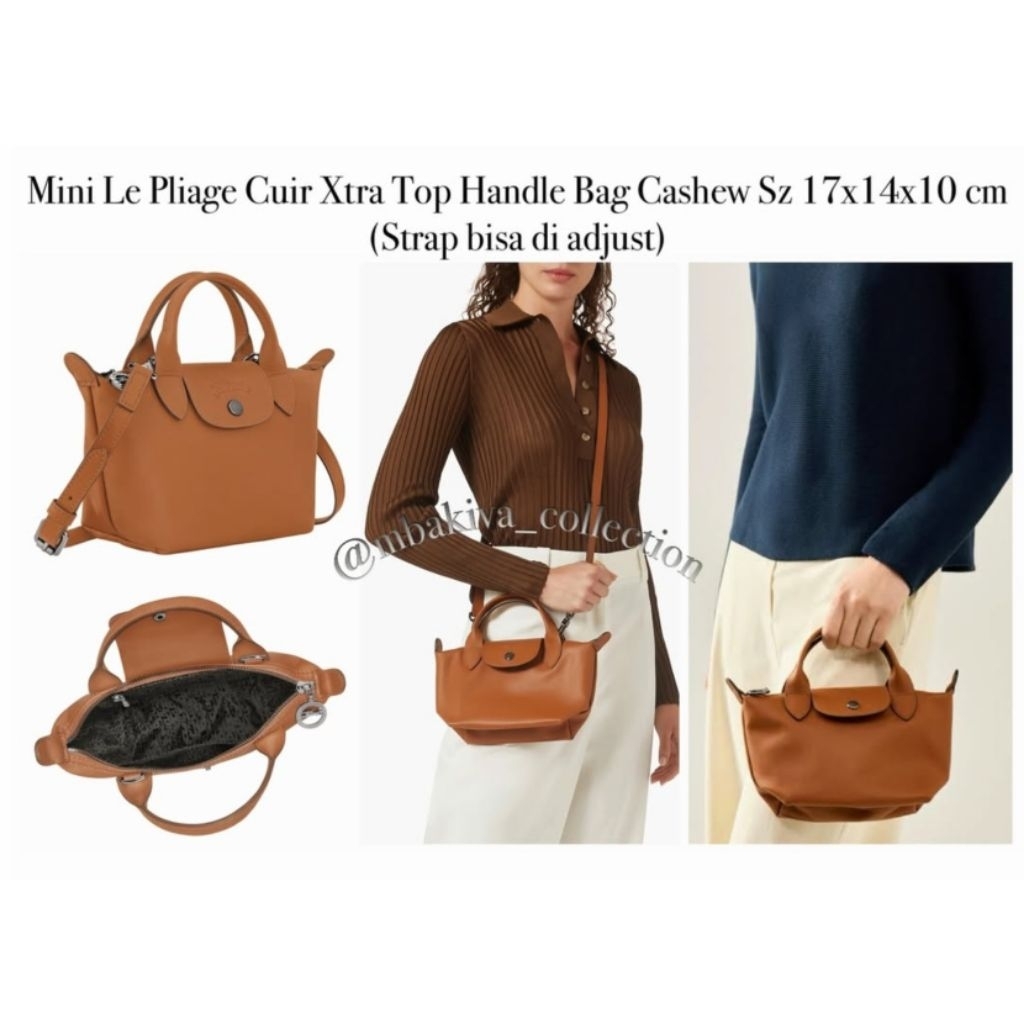 Mini Le Pliage Cuir Xtra Top Handle Bag Cashew