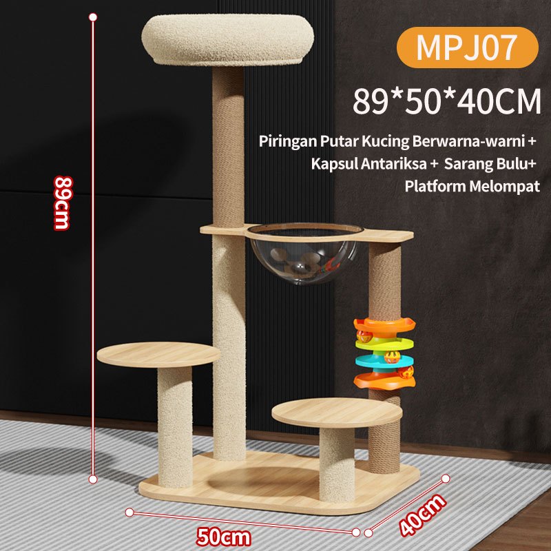 F&G Pohon Kucing Kayu Pinus Kapsul Ruang Mewah untuk Kucing Besar Lompatan Lancar