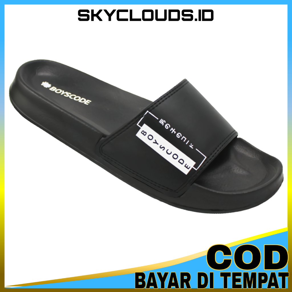Boyscode - Sandal Slop Pria Distro Karet Slide Hitam Casual ukuran 39-43 Kekinian