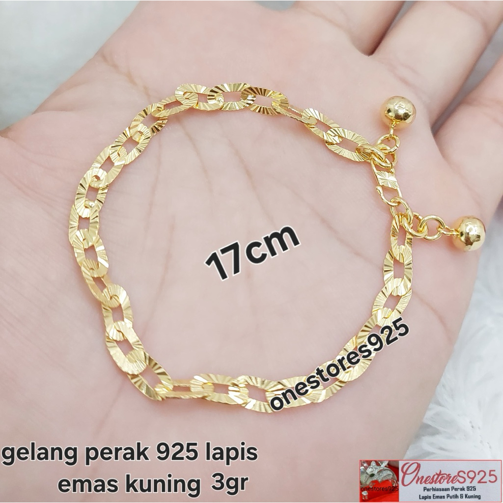 GELANG WANITA UKIR PERAK 925 LAPIS EMAS KUNING