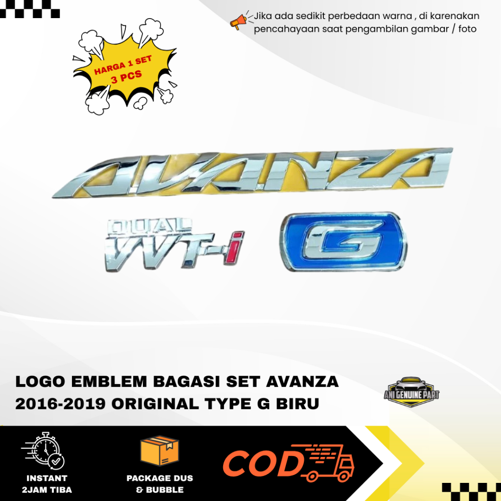 LOGO EMBLEM BAGASI SET AVANZA 2016-2019 ORIGINAL TYPE G BIRU