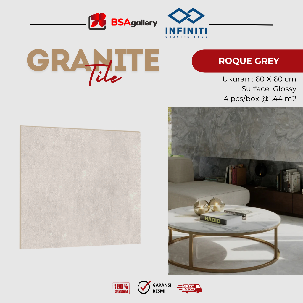 BSA Gallery GRANITE INFINITI 60X60 ROQUE GREY GRANIT ABU SEMEN GLOSSY LANTAI DINDING