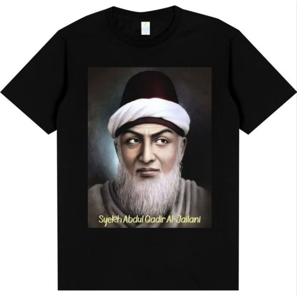 Kaos Viral Syekh Abdul Qodir Jailani Corak Putih Tshirt Distro Viral Bahan Katun