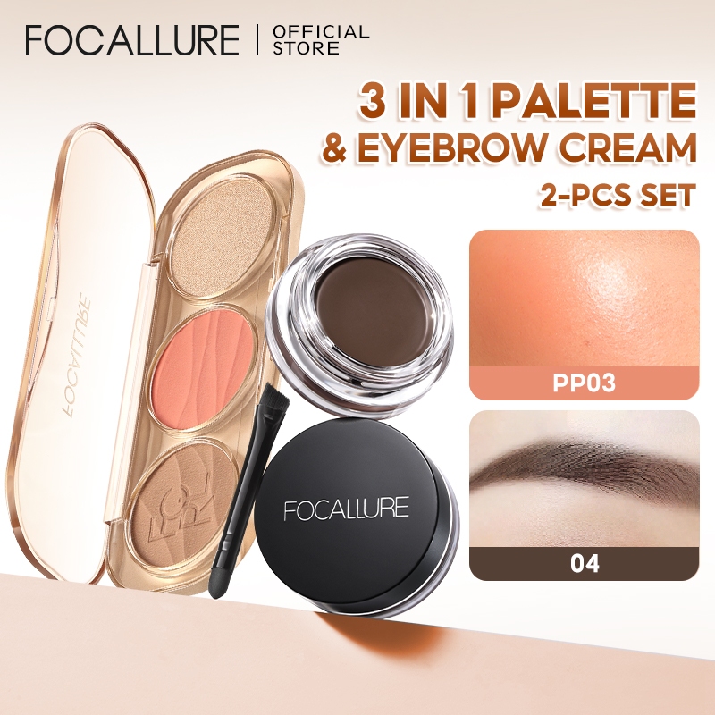FOCALLURE  2PCS Set Eyebrow Cream & Facial Palette Contour Highlighter Blused