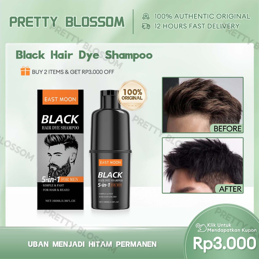 East Moon Black Hair Dye Shampoo 100ml Hair Coloring Shampoo Pewarna Jenggot & Kumis Uban Menjadi Hi