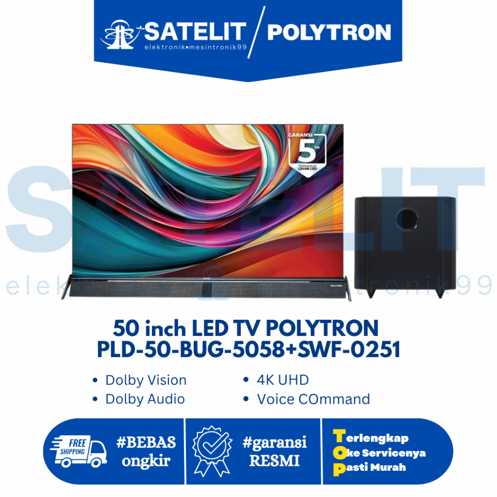 Polytron TV LED 50 Inch PLD-50-BUG-5058 + SWF-0251 | Smart TV Digital | Layar Besar | Full HD | Desa