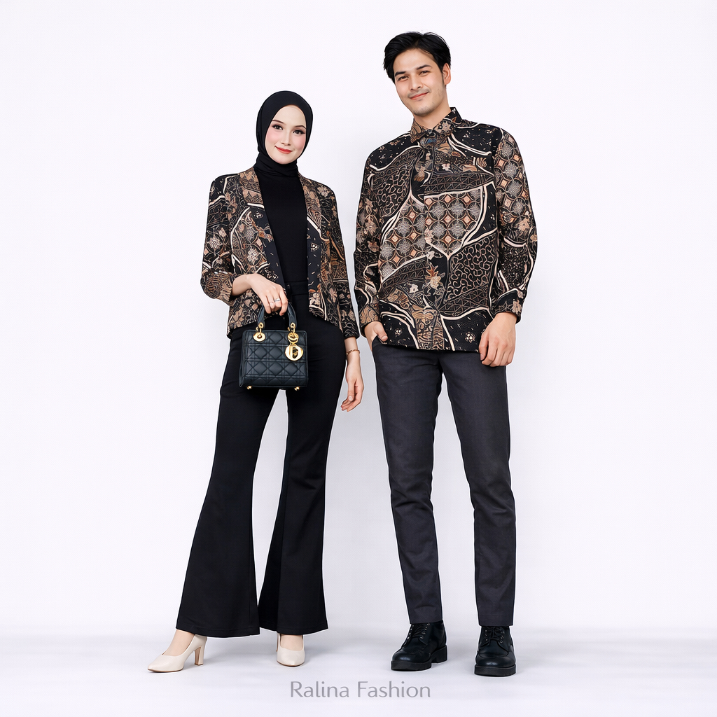 Couple Batik Modern Premium | Kemeja Batik Pria & Blazer Wanita | Baju Couple Pesta Kondangan-Ralina