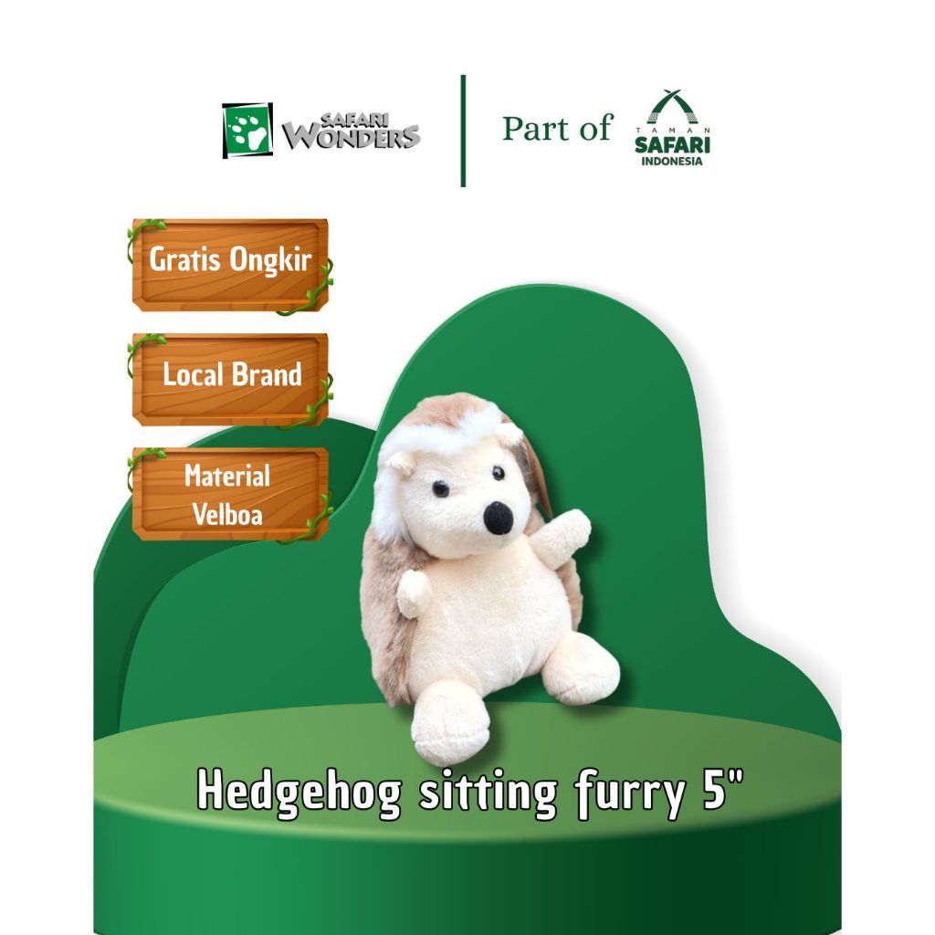 SAFARI WONDERS - Boneka Sitting Furry Hedgehog - Official Merchandise Taman Safari Indonesia