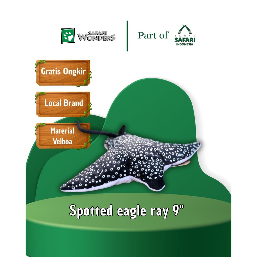 SAFARI WONDERS - Plushie Spotted Eagle Ray 9" - Official Taman Safari Indonesia