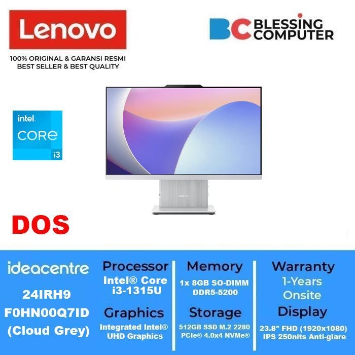 AIO LENOVO IdeaCentre 24IRH9 F0HN00Q7ID Core i3 1315U 8GB 512GB DOS Cloud Grey