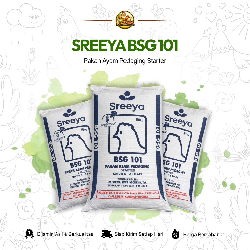 SREEYA BSG 101R - Pakan Ayam Pedaging (Broiler) | Starter Usia 8–21 Hari | 20KG - 50KG | PakanAyamCo